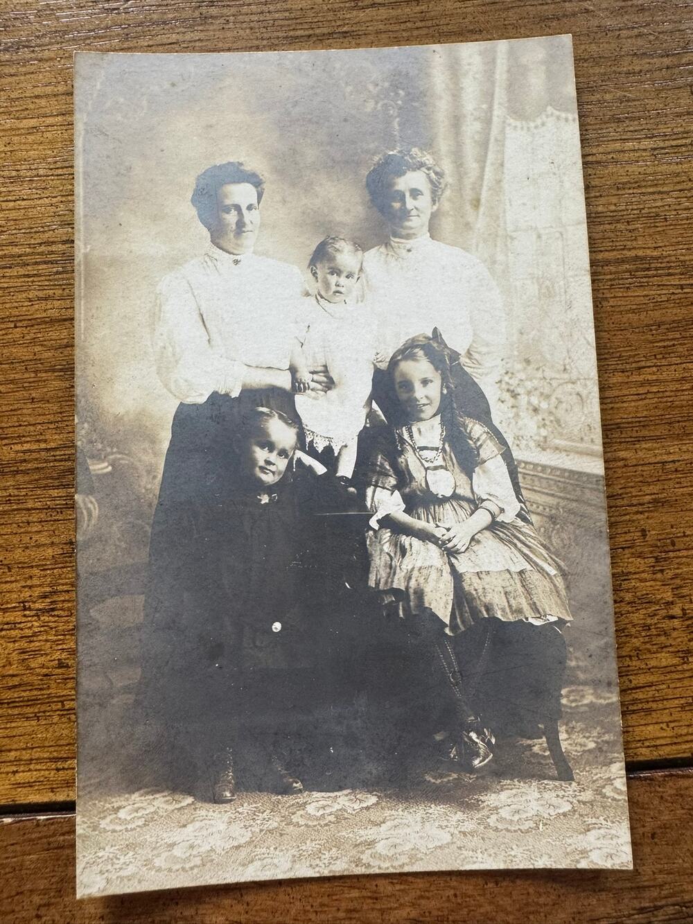 Antique 1908 RPPC Women Children Family Portrait Edwardian Real Photo Postcard